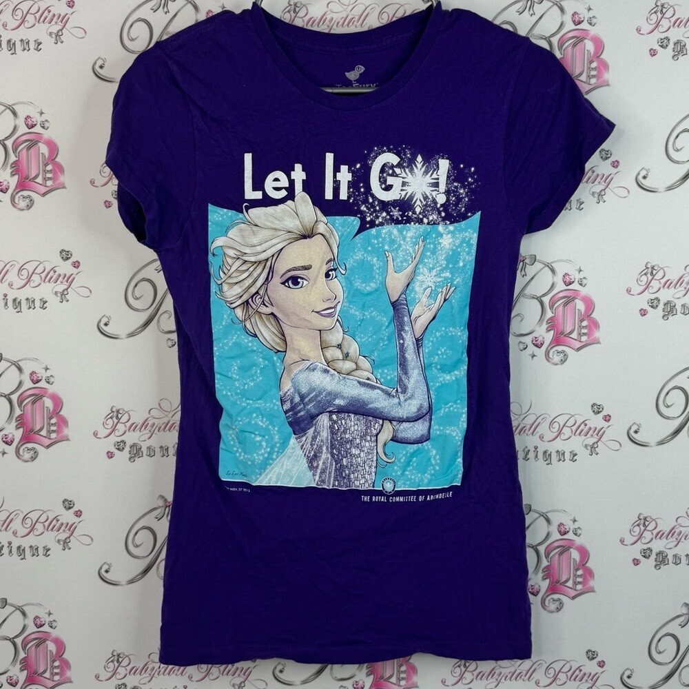 Teefury Purple 'Let It Go' Graphic T-Shirt blue white snow flake tee top frozen